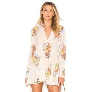 Free People Field Of Butterflies Ivory White Boho Tunic Top Size XS